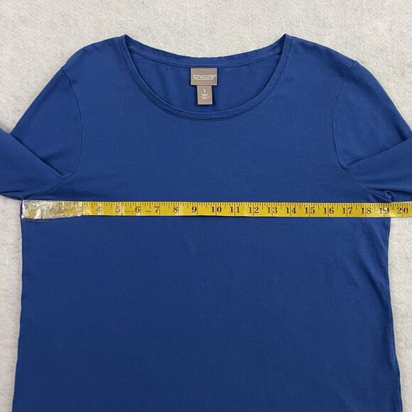 Chicos Top Womens 1 US Small Blue Shirt Embroidered 3/4 Sleeve Causal - Picture 5 of 12